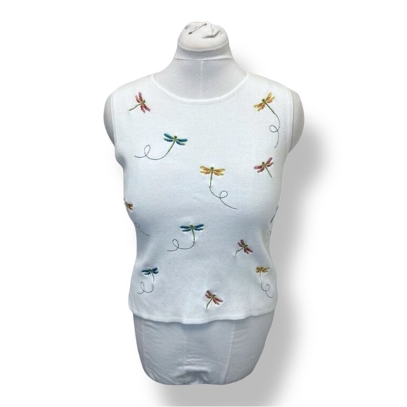 Eagle's Eye Tops - Eagle’s Eye Women’s Sleeveless Knit Top VTG 90s Dragonfly Embroidery White M